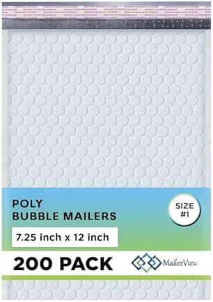 Arctic White Bubble Mailers 7.25x12 Poly Padded Envelopes #1 200 Pack by MAILERVIEW