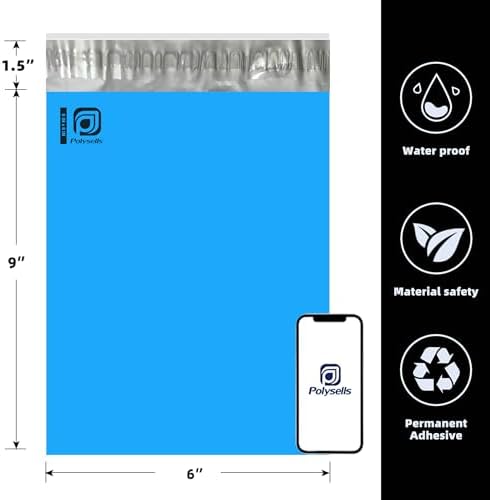 POLYSELLS 100 pcs 6x9 Inches Blue Poly Mailers Shipping Envelopes, Strong Adhesive Sealing, Waterproof, and Tear-resistant Postal Mailing Bags for Clothing, Books, and Accessories - Image 2