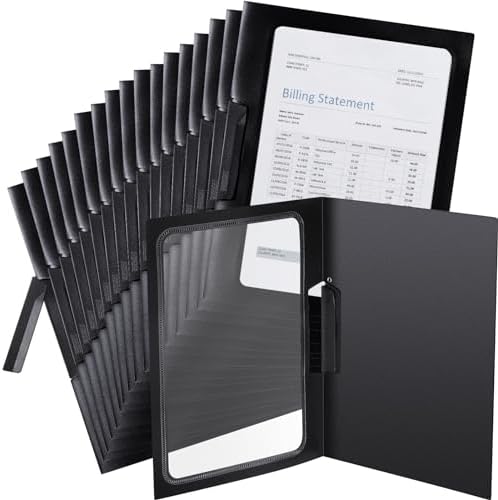 Yeaqee 50 Pcs Clear Report Covers with Clip Sliding Bar Locking Report Folder Cover Plastic Presentation Folders Binder Portfolio for Letter Size Document Paper Resume, Black 9 x 11.4 Inch by Yeaqee