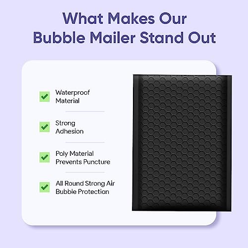 Black Bubble Mailers 10.5x16, Self Seal Poly Padded Envelopes #5, 100 Pack - Image 6