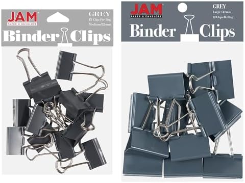 JAM PAPER Colorful Binder Clips Assortment - Medium & Large Size - Grey Binderclips - 27 Clips/Pack by JAMPaper