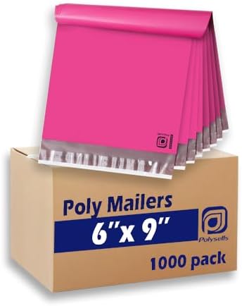 POLYSELLS 1000 pcs 6x9 Inches Pink Poly Mailers Shipping Envelopes, Strong Adhesive Sealing, Waterproof, and Tear-resistant Postal Mailing Bags for Clothing, Books, and Accessories by POLYSELLS