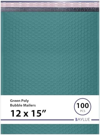 Green Bubble Mailers 12x15, Self Seal Poly Padded Envelopes, 100 Pack Bulk by BAYLUE