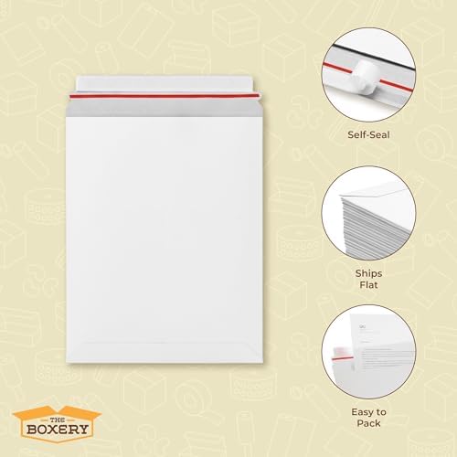 The Boxery White Flat Photo/Document Mailer Envelopes with Peel & Seal Closure-(100 Pack) 6 inch x 8 inch Stay Flat Cardboard Ridgid Mailers - Image 4