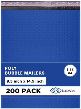Royal Blue Bubble Mailers 9.5x14.5 Poly Padded Envelopes #4 200 Pack by MAILERVIEW