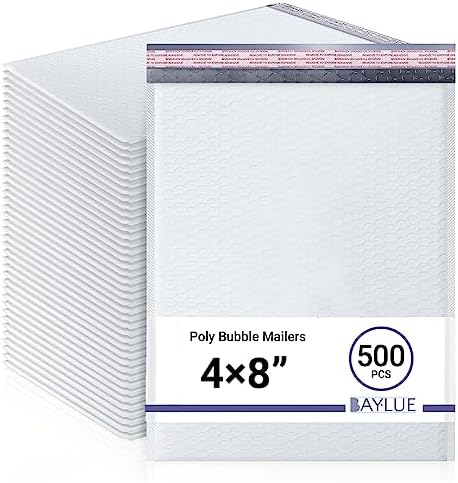 Small Bubble Mailers 4x8, Poly Padded Envelopes #000, 500 Pack Bulk by BAYLUE