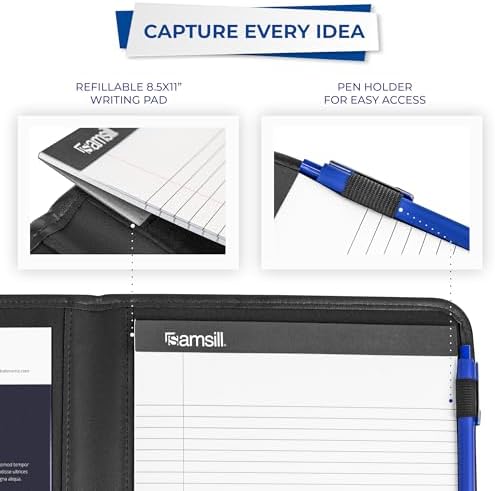 Samsill Professional Padfolio - Faux Leather Portfolio Folder for Men and Women, Leather Padfolio with 8.5 x 11 Writing Pad, Resume Portfolio Folder, Functional Business Portfolio for Meetings and Interviews, Black - Image 6