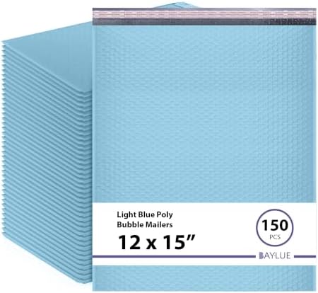 Light Blue Bubble Mailers 12x15, Self Seal Poly Padded Envelopes, 150 Pack by BAYLUE