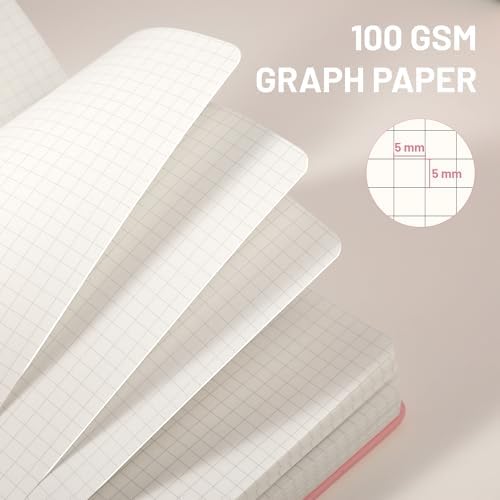 CAGIE Graph Notebook 320 Pages 100 GSM Paper Graphing Grid Journal B5 Hardcover Leather Quad Ruled Notebooks for Engineering, Math, Work, Pink - Image 3