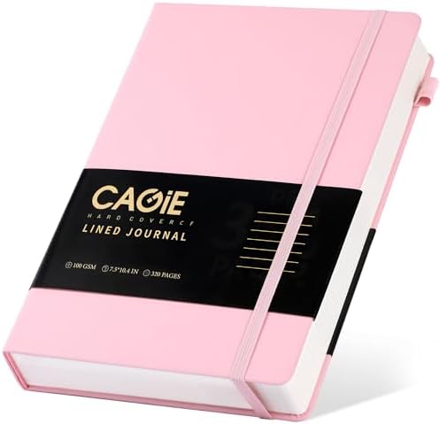 CAGIE Lined Journal Notebook, 320 Pages College Ruled Notebook, 100 Gsm Paper Thick Journal, B5 Hardcover Leather Journals for Writing Women, 7.6x10 In, Pink by CAGIE