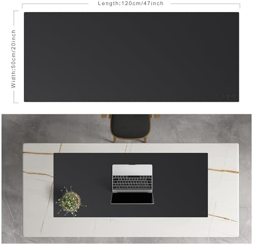 Cacoy 48"x20" Leather Desk Pad Blotter, Waterproof Desk Mat Protector,Black - Image 2
