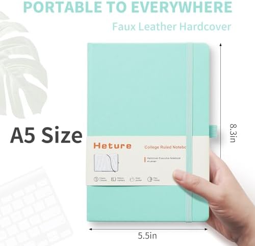 Heture Hardcover Notebooks, A5 Lined Journals Notebook for Writing 160 Pages, 8.2 x 5.5 inch, Classic Ruled Notebooks for College/Work/Travel (Green, 1 Pack) - Image 2