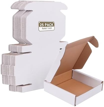 Small Shipping Boxes 4x4x1, Set of 25, White Corrugated Cardboard Box (YD441-25W) by SZYANGDA