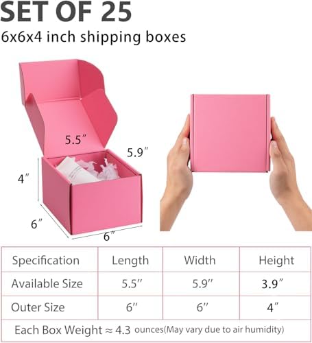 6x6x4 inch Pink Shipping Boxes for Small Business- Set of 25 - Image 2