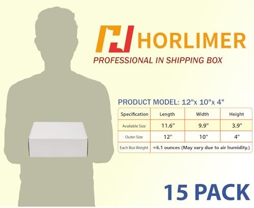 HORLIMER 12x10x4 inches Shipping Boxes Set of 15, White Corrugated Cardboard Box for Mailing, Packaging, Small Business - Image 2