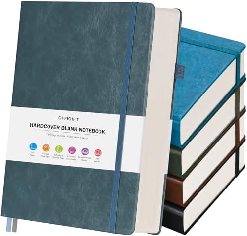 5 Pack Blank Journal, Hardcover Sketchbook, 320 Pages Blank Notebook, A5 by OFFIGIFT