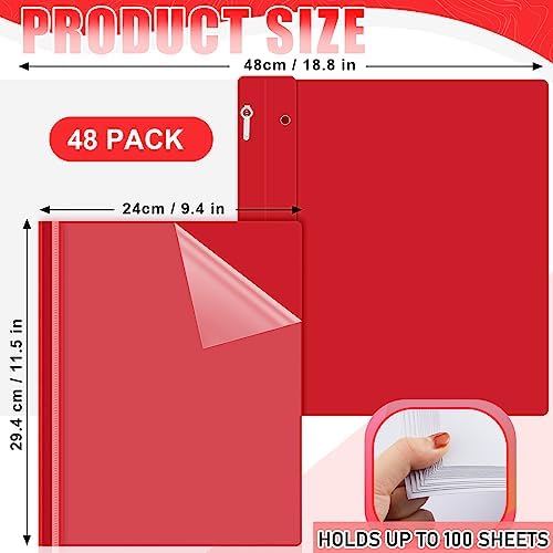Teling 48 Pcs Clear Front Report Covers with 3 Prong Fasteners, Red - Image 2