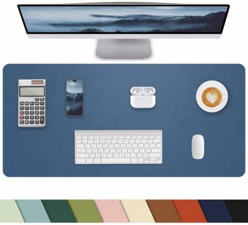 PULeather Non-Slip Desk Mat, Large Mouse Pad & Laptop Desk Pad - Waterproof Writing Pad for Office & Home (Grey Blue, 35.4" x 17") by cebowa