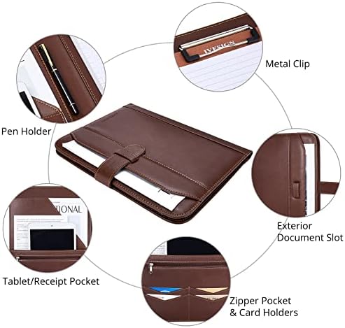 Leather Portfolio Notebook with Folder, Storage Clipboard with Cover for Legal Pad Holder Letter Size A4 Writing Pad for Business School Office Resume Conference Notepad Clip Boards (Brown) - Image 5