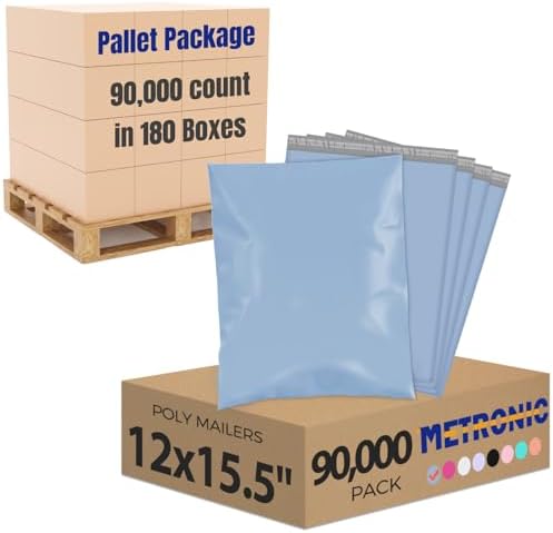 Metronic Poly Mailers 90000 Pack 12 x 15.5, Strong Adhesive Shipping Envelopes for Clothing, Waterproof Shipping Bags for Businesses, Flexible Mailers Poly Bags, Packages Bags Bulk, Light Blue by METRONIC