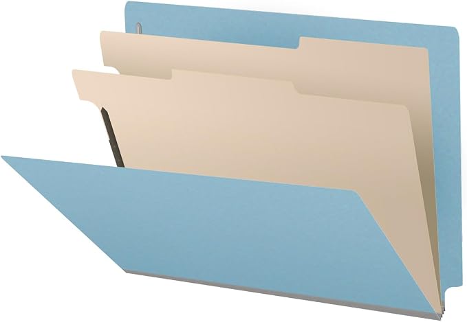 25 Pt. Pressboard Classification Folders, Full Cut End Tab, Letter Size, 2 Dividers, Light Blue (Box of 10) by Ecom+Folders