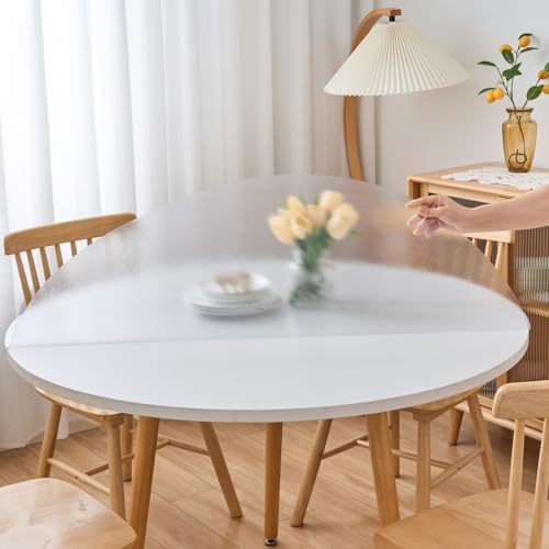 46 Inch Round Frosted Table Cover Protector, 2mm Thick Round Frosted Table Protector for Dining Room Table, Waterproof Round Plastic Vinyl Pad by Eisdroma