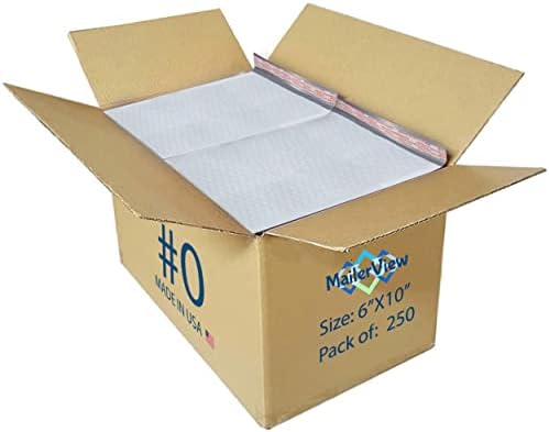 Bubble Mailers 6x10, Self Seal Poly Padded Envelopes #0, 250 Pack Bulk by MAILERVIEW