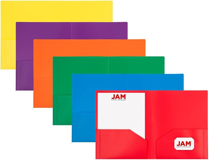 JAM PAPER Heavy Duty Plastic 2 Pocket Extra Tough School Folders - Assorted Primary Colors - Bulk 48 Folders/Box (8 Assorted Packs of 6) - Image 8