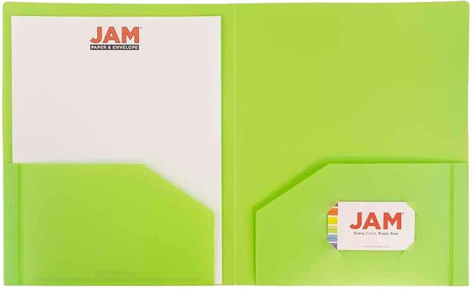 JAM PAPER Heavy Duty Plastic 2 Pocket Extra Tough School Folders - Lime Green - Bulk 144/Box - Image 5
