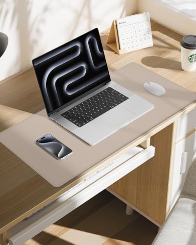 Leather Desk Pad Protector, Mouse Pad, Office Desk Mat, Non-Slip PU Leather Desk Blotter, Laptop Desk Pad, Waterproof Desk Writing Pad for Office and Home (Beige, 31.5" x 15.7") - Image 7