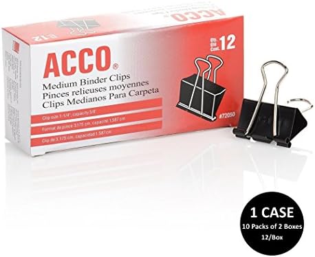 ACCO Binder Clips, Medium, 1 Case, 10 Packs/Case, 2 Boxes/Pack, 12 Clips/Box (A7072062CS) - Image 2