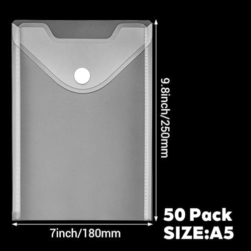 50 Pack Plastic Envelopes, 7 X 10 Clear Reusable Waterproof File Folder with Snap Button, A5 Clear Envelopes for School and Office Supplies - Image 2