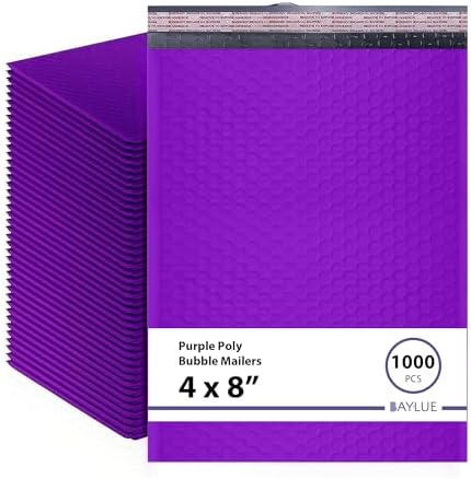 Purple Bubble Mailers 4x8, Self Seal Poly Padded Envelopes #000, 1000 Pack by BAYLUE