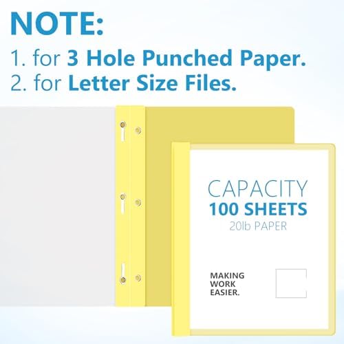 Feifeiya 48 Pack Plastic Report Covers with 3 Prongs Presentation Folders Bulk, 100 Sheet Capacity, Clear Front Report Covers for Presentation Document Paper School Office Supplies (Yellow) - Image 3