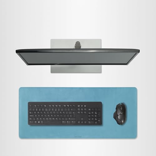 Full Grain Leather Desk Pad, Sky Blue, L (27.6 x 11.8 inch) by DAREhue