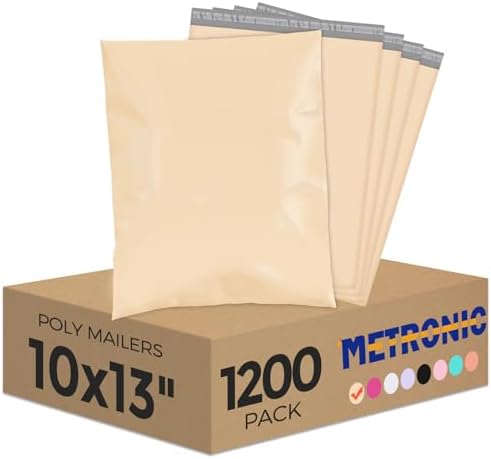 Metronic Poly Mailers 10X13 1200Pack, Strong Adhesive Shipping Envelopes for Clothing, Waterproof Shipping Bags for Small Businesses, Flexible Mailers Poly Bags Packages Bags, Champagne by METRONIC