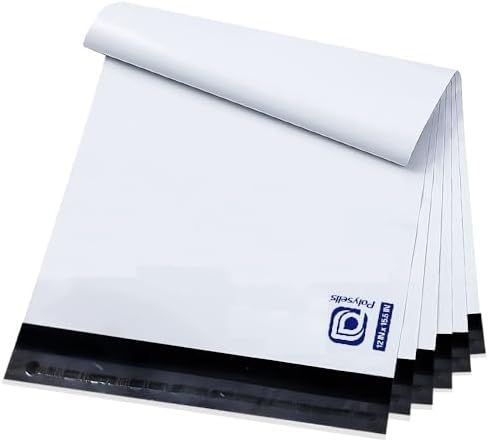 POLYSELLS 100 Pack 12x15.5 Inch White Poly Mailers Shipping Envelopes, Strong Adhesive Sealing, Waterproof, and Tear-resistant Postal Mailing Bags for Clothing, Books, and Accessories by POLYSELLS