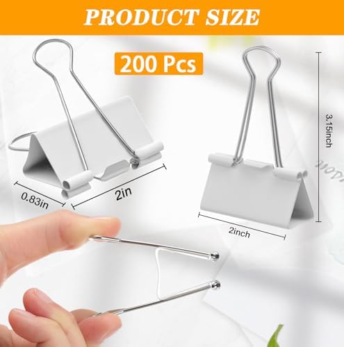 Jetec Extra Large Binder Clips Bulk 2 Inch Metal Jumbo Binder Clips Office Supplies Paper Clamps for Teachers Students Office Business Supplies(White,200 Pcs) - Image 2