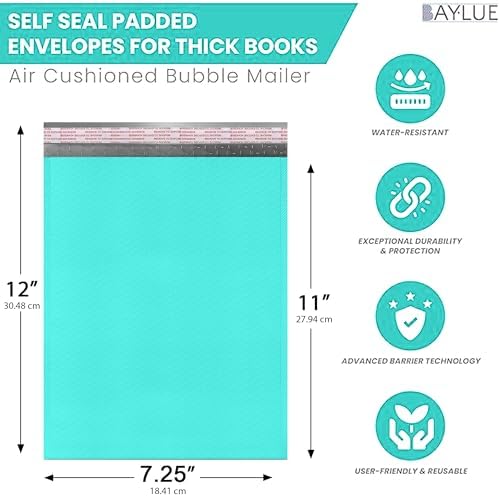 Aqua Teal Bubble Mailers 7.25x12, Poly Padded Envelopes #1, 100 Pack - Image 2