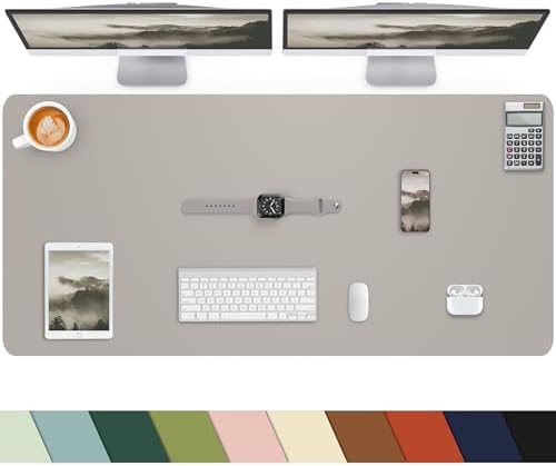 Leather Desk Pad Protector, Large Office Mat & Mouse Pad, Non-Slip Laptop Desk Blotter, Waterproof Writing Pad (Light Grey, 48" x 24") by cebowa