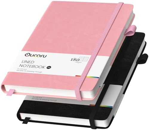 Oucaru 2 Pack A5 Lined Journal Notebook for Writing, 180 Pages by Oucaru