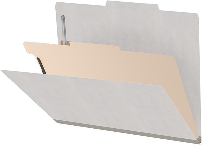 Heavy Duty End Tab Color Folders, 2/5 Cut ROC Top Tab, Letter Size, 1 Divider, Grey (Box of 10) by Ecom+Folders