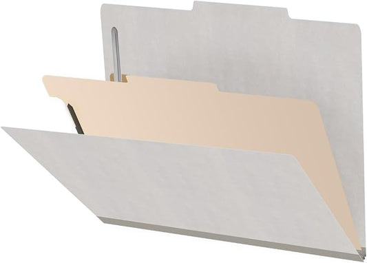 Heavy Duty End Tab Color Folders, 2/5 Cut ROC Top Tab, Letter Size, 1 Divider, Grey (Box of 10) by Ecom+Folders