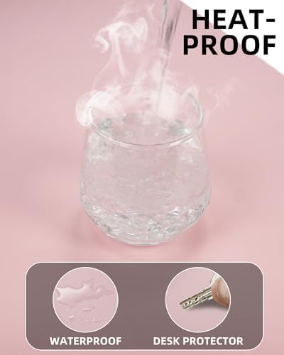 PU Leather Desk Mat Protector - 55"x17" Large Non-Slip Office Desk Pad, Waterproof Keyboard & Mouse Pad, Premium Workstation Cover for Home & Office (Light Pink) - Image 4