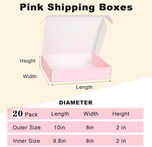 10x8x2 Inches Shipping Boxes Pink, 20 Pack Corrugated Cardboard Boxes Medium, Mailer Box for Packaging Small Business - Image 2