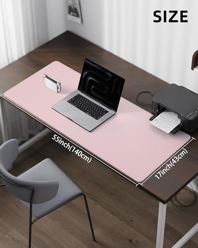 PU Leather Desk Mat Protector - 55"x17" Large Non-Slip Office Desk Pad, Waterproof Keyboard & Mouse Pad, Premium Workstation Cover for Home & Office (Light Pink) - Image 5
