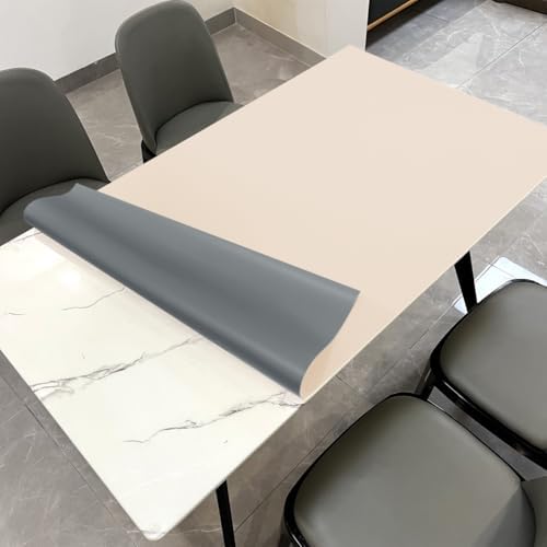 Faux Leather Table Cover,1.8mm Thick,36x72 Inch Table Protector,Table Protector for Dining Room Table,Dining Room Table Protector Pad.(Beige+Light Gray,36x72) by Zinkooat