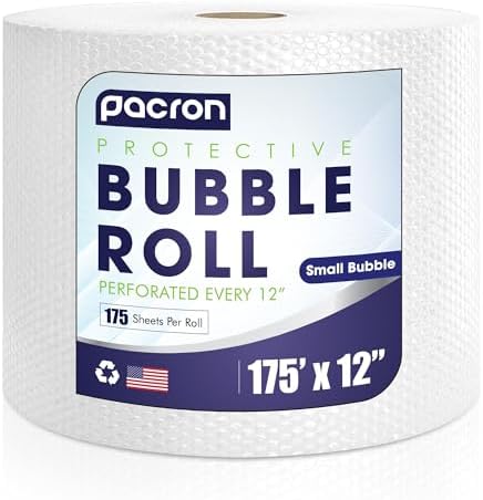 Bubble Roll Wrap 12" x 250', 1-Pack 3/16" Perforated Small Cushioning by Pacron