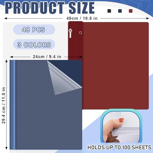 Teling 48 Pcs Clear Front Report Covers with 3 Prong Fasteners, Classic - Image 2