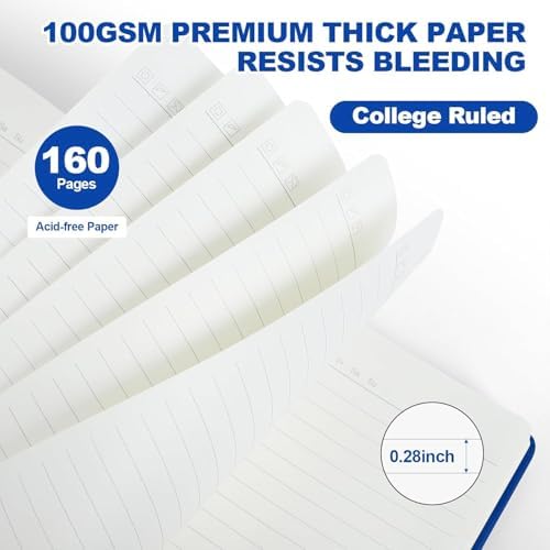 SUQJOY Lined Journal Notebooks, 6 Pack 160 Pages, 5.5x 8.2-Inch Journals for Women Men, Hardcover Notebook with 100 gsm Thick Paper, A5 Size College Ruled Notebook for Writing/Travel/Work (Blue-6 Pack) - Image 3